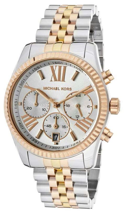 michael kors women's mk5735 sport lexington chronograph tri-tone|Michael Kors chronograph silver dial.